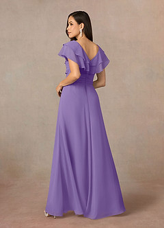 Mother Of The Bride Tahiti Dress Flowy Ruffle Sleeves V-Neck Ruched Back Zip Long Chiffon Mother Of The Bride Dresses