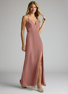 Azazie Becca Bridesmaid Dresses Cedar Rose Sheath V-Neck Chiffon Dress image2