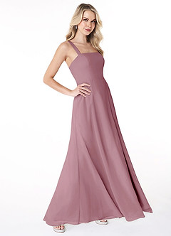Azazie Jay Bridesmaid Dresses Vintage Mauve A-Line Square Neckline Side Slit Chiffon Dress image3