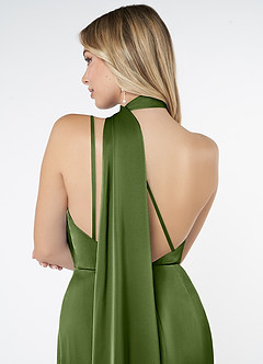 Azazie Kaylani Brautjungfernkleider Meerjungfrau-Linie Hoher Kragen Stretch-Satin Kleid Wacholder image6
