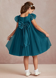 Azazie Kalio Flower Girl Dresses Ink Blue A-Line with Sleeves Tulle Dress image1