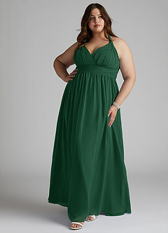 Azazie Ashia Robes de demoiselle d'honneur Robe Trapèze en Mousseline de soie Plissée Vert Foncé image7