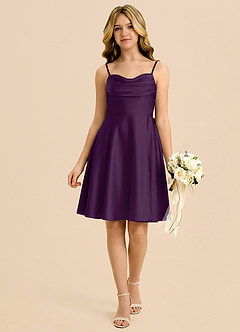 Azazie Bear Junior Grape A-Line Sweetheart Neckline Stretch Satin Dress image1