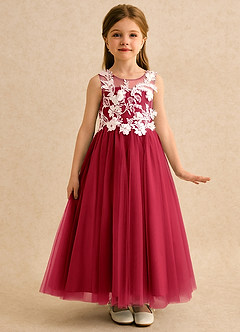 Azazie Mixie vestidos de niña de las flores Vestido de Escarlata de Encaje de Corte Princesa image5
