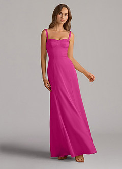 Azazie Amaris Robes de demoiselle d'honneur Robe Trapèze en Satin extensible Corset Fuchsia image1
