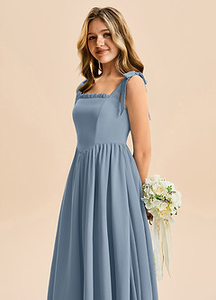 Azazie Delia Junior Abito A-Line in Chiffon Fiocco Blu Polveroso image7