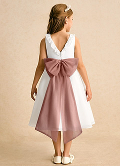 Azazie Dani Flower Girl Dresses Ivory Cedar Rose A-Line Bow Chiffon Dress image7