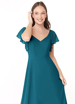 Azazie Syenna Brautjungfernkleider A-Linie Gestreift Chiffon Kleid Tintenblau image5