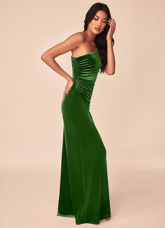 Azazie Argan Bridesmaid Dresses Ivy A-Line One Shoulder Pleated Velvet Dress image3
