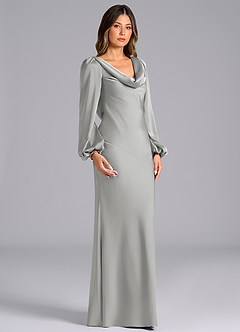 Azazie Melani 신부 들러리 드레스 인어 긴팔 스트레치 새틴 바닥 길이 드레스 image3