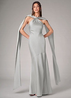 Azazie Kinsley Bridesmaid Dresses Silver Mermaid Side Slit Stretch Satin Dress image1