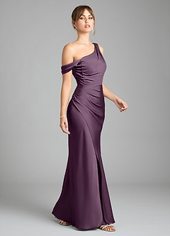 Azazie Madelyn Bridesmaid Dresses Plum Mermaid One Shoulder Stretch Satin Convertible Dress image5
