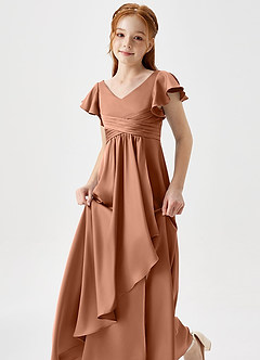 Azazie Omari Junior Bronzer A-Line Pleated Stretch Satin Dress image6