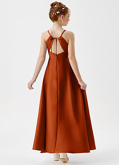 Azazie Avelina Junior Burnt Orange A-Line Pleated Stretch Satin Dress image2