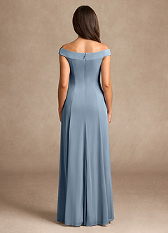 Azazie Ewa Mère de la mariée Robes Robe Trapèze en Maille Épaule décolletée Bleu Poussiéreux image3
