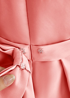 Azazie Princess Flower Girl Dresses Coral A-Line Pleated Matte Satin Dress image7