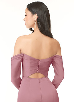 Azazie Hallie Bridesmaid Dresses Vintage Mauve Mermaid Off-The-Shoulder Long Sleeve Stretch Satin Convertible Dress image6