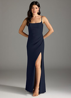 Azazie Rhoda Bridesmaid Dresses Dark Navy Sheath Pleated Stretch Crepe Dress image5