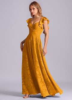 Azazie Leilani Robes de demoiselle d'honneur Robe Trapèze en Blumen-Burnout Encolure en Forme de Cœur Caramel écossais image4