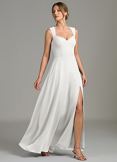 Azazie Gwendolyn Robes de demoiselle d'honneur Robe Trapèze en Mousseline de soie Encolure en Forme de Cœur Blanc image3