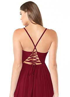 Azazie Aaida Brautjungfernkleider A-Linie Korsett Chiffon Kleid Burgunderrot image3