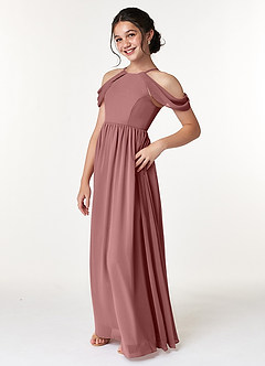 Azazie Seneca Junior Desert Rose A-Line Off the Shoulder Chiffon Dress image4