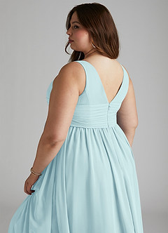 Azazie Yetta Maternity Bridesmaid Dresses A-Line V-Neck Gathered Chiffon Floor-Length Dress image12