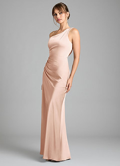 Azazie Madelyn Bridesmaid Dresses Rose Gold Mermaid One Shoulder Stretch Satin Convertible Dress image6