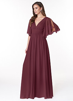 Azazie Temeka Bridesmaid Dresses Cabernet A-Line Ruched Chiffon Dress image3