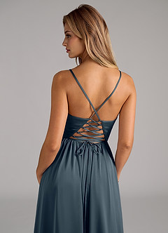 Azazie Aaida Robes de demoiselle d'honneur Robe Trapèze en Satin extensible Corset Violet Crépusculaire image2