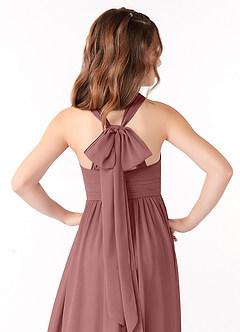 Azazie Jaylah Junior Desert Rose A-Line Ruched Chiffon Dress image4