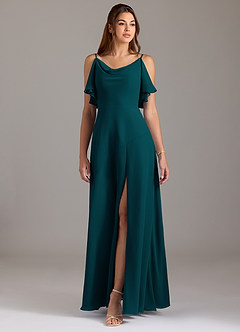 Azazie Darcia Bridesmaid Dresses Pine A-Line Side Slit Chiffon Dress image3