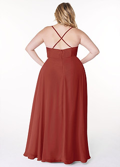 Azazie Naeem Bridesmaid Dresses Terracotta A-Line V-Neck Ruffle Chiffon Dress image8