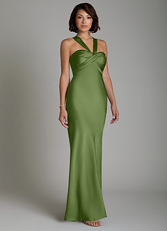 Azazie Zaria Brautjungfernkleider Meerjungfrau-Linie Herzausschnitt Stretch-Satin Kleid Wacholder image5