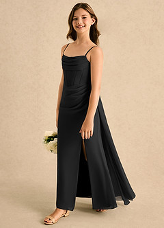 Azazie Moxie Girls Formal Flower Girl Dresses Black A-Line Lace Chiffon Dress image1