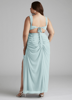 Azazie Jesaphine Brautjungfernkleider Etui Gerafft Gittergewebe Kleid Nebel image10