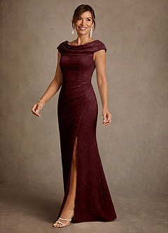 Azazie Irvine vestidos de madre de la novia Vestido de Cabernet de Devorado Floral de Corte en A con Plisado image1