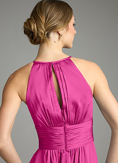 Azazie Bonnie Bridesmaid Dresses Fuchsia A-Line Pleated Stretch Satin Dress image6