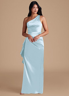 Azazie Latrice Bridesmaid Dresses Sky Blue Sheath One Shoulder Metallic Satin Dress image6