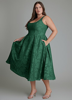 Azazie Amalie Brautjungfernkleider A-Linie Plissee Blumen-Burnout Kleid Dunkelgrün image10