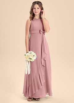 Azazie Lilenne Junior Robe Trapèze en Mousseline de soie Arc Rose Poussiéreuse image3