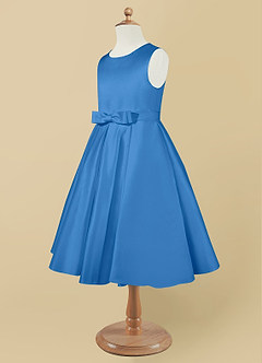 Azazie Coco Blumenmädchenkleider A-Linie Schleifen Matte Satin Kleid Blauhäher image7