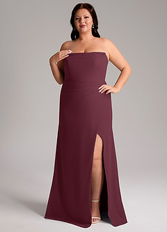Azazie Leonis Robes de demoiselle d'honneur Robe Fourreau Convertible en Mousseline de soie Sans bretelle Cabernet image12