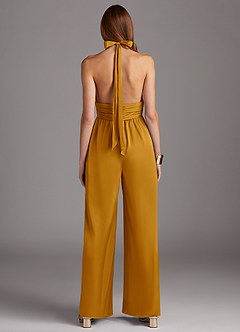 Azazie Oli Bridesmaid Dresses Butterscotch Pleated Stretch Satin Jumpsuit image2