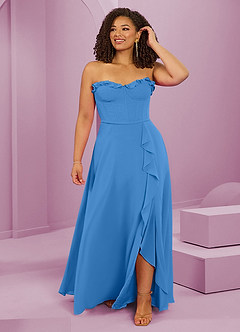 Barbie ♥ Azazie Brautjungfernkleider A-Linie Herzausschnitt Chiffon Kleid Blauhäher image8