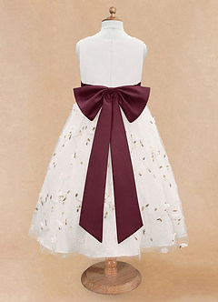 Azazie Pollie Flower Girl Dresses Ivory Cabernet A-Line Bow Tulle Dress image12