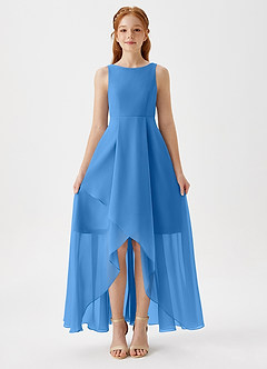 Azazie Lizette Junior Abito A-Line in Chiffon Plissettato Blue Jay image3