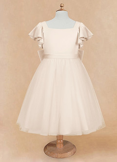 Azazie Kaeya Flower Girl Dresses White Alabaster A-Line Bow Tulle Dress image5
