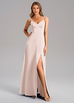 Azazie Talina Robes de demoiselle d'honneur Robe Trapèze en Satin extensible Rose Pâle image3