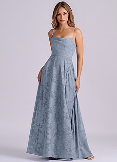 Azazie Elle Jurken voor bruidsmeisjes Jurk van Bloemen Burn-out met A-Lijn Geplooid Stoffig Blauw image4